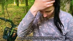 Dumb Brunette Broke Her Bike in the Woods &amp; Pay with Her Pussy for the Repair! Doggystyle Fuck