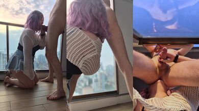 Horny Stepsister Blowjob and Deep Rimjob on the Balcony