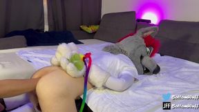Slutty wolf gets his ass destroyed by XL toys and Fist