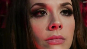 Fetish domina torturing slave in red stockings