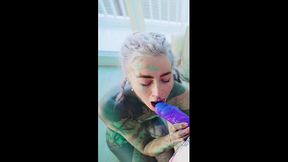 Tattooed Euro babes engage in lesbian strapon play