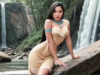 Pocahontas - Sex with Pretty Native American at Waterfall (AI-Generated)