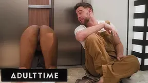 ADULT TIME - Pervy Maintenance Man Fucks August Skye While She's STUCK IN THE ELEVATOR!