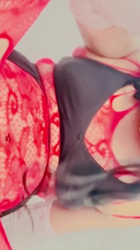 Veronika69 Red Fishnet Bottle Gourd Fuck Different Poses Loud Moaning   Clip 2
