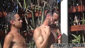 Straight Latino twinks pool kissing and outside raw fucking