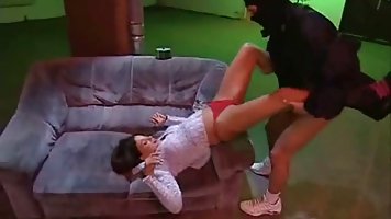 Kinky chick who likes peeing in public places and a masked robber are fucking like wild animals
