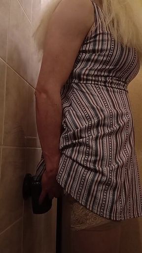 Obedient Slut Rides Wall-mounted Dildo on the Toilet