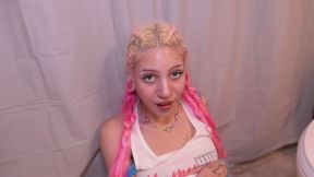 Teen Whore Used Double-Sided Dildo Masturbation Skinny Petite