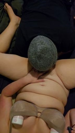 Step Daddy sucks and fingers my wet pussy while I play video games.  Age gap couple