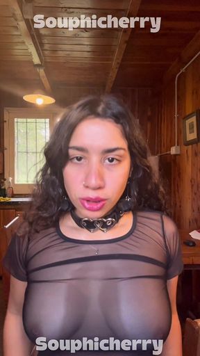 Horny Latina in sheer top - soft BDSM self spanking