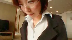 Glasses-Sexy Short Haired Office Lady Poses Indoors for Naughty Fun