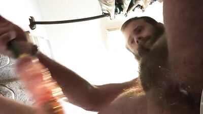 Perverted bloke is playing with his toy in this close-up footage