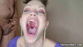 Alara LaMarr deepthroats me until I cum HARD down her throat. She shows the cum and then swallows!!