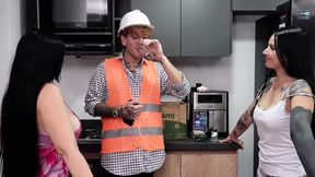 TRIO WITH MY girlfriend AND THE BUILDING ENGINEER ON THEIR FIRST DAY OF WORK