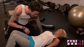 Chesty blondie fucks her gym instructor