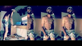 Bearded Brazilian Beefcake Grooves Solo to 'Freedom' – Big Cock Action