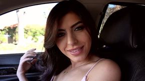 Hot brunette teen sucks and rides cock in the car