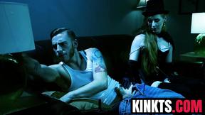 ”Redhead Sebastian Keys welcomes the huge cock of slim Shiri Allwood”