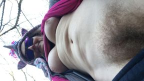 A very risky walk playing with my gorgeous tits!