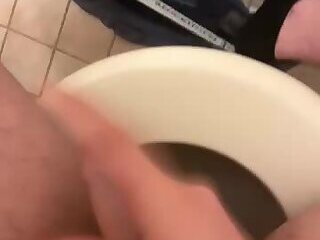 Hairy boy jerking of in toilet