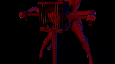 BDSM Bondage Sex Standing Fuck with a Head Cage