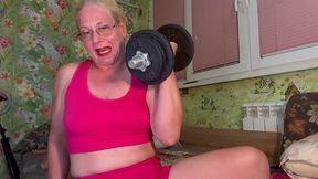 dumbbell lift, biceps fetish and beg for cum