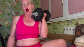 dumbbell lift, biceps fetish and beg for cum