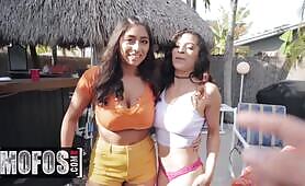 Thicc latina teens share cock in threesome