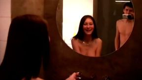 Black-haired chick Kattie Gold is getting tons of love in the bathroom