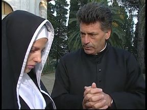 A dirty nun involved in an orgy with a shemale