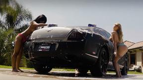 Hot big ass MILF babes looks gorgeous during car wash for the Playboy