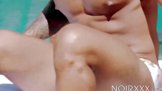 Hot pool cleaner Seth Santoro massages my ripped body before mounting my cock