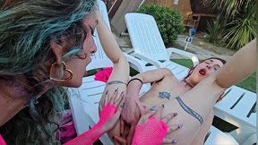 lesbian threesome with fisting at the naturist campsite.