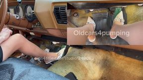 White high heeled mules showing my Buick who’s boss! REVVING IT!