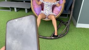 Amateur babe gets off with remote vibrator in public