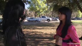 Tanner Mayes and Stephanie Sage invite the cyclist to fulfill their hardcore threesome fantasy