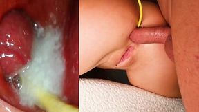 Close-up anal fuck with internal camera and creampie ending