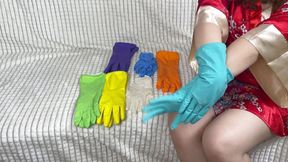 Trying on latex gloves - Different colors