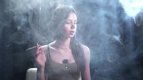 Calm Solo Smoking Session in Studio with Soft Smoke and Direct Eye Contact