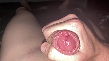 Jerking off a big uncut cock and cumming in thick cum! POV!