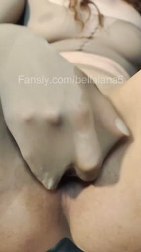 Encased teacher masturbating, squirting and pissing through seamless pantyhose