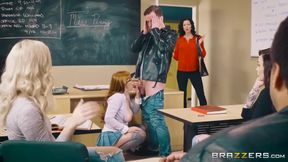 Busty redhead MILF as a demanding school teacher
