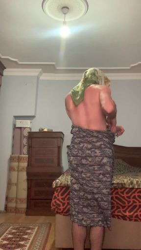 My stepmother is trying on clothes.
