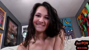 POV amateur smallboobs teen talks dirty and rides BFs dick