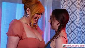 Pretty pony-tailed brunette teased by mature busty companion (Lauren Phillips, Lily Larimar)