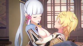Genshin Impact - Ayaka and Aether Passionate Sex Scene - Sweet Moaning - 3D Hentai Animation