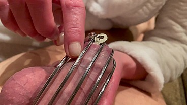 Chastity Belt first time on his Dick and ruined orgasm