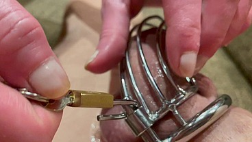 Chastity Belt first time on his Dick and ruined orgasm
