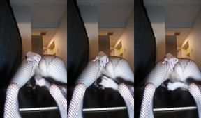 Transfingered ladyboy ass milked hard in stockings