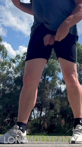 Straight guy playing outdoor basketball dick out in public